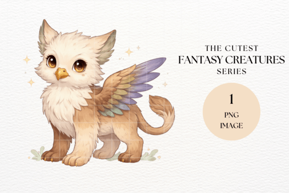 Baby Gryphon with Pastel Wings: A Whimsical Design Asset