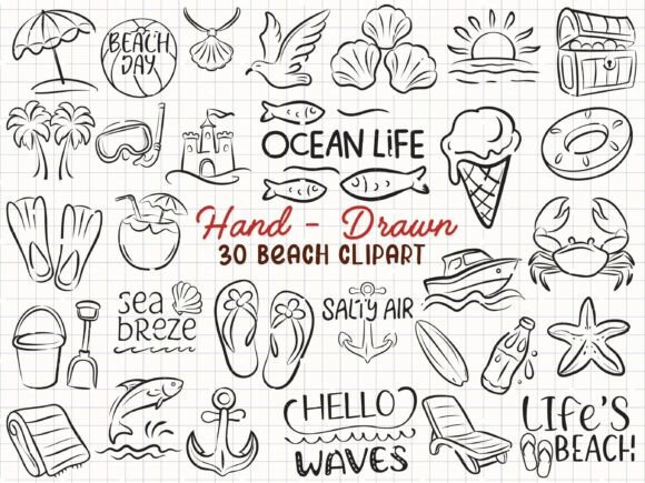 Beach SVG Bundle & Ocean Doodle Art