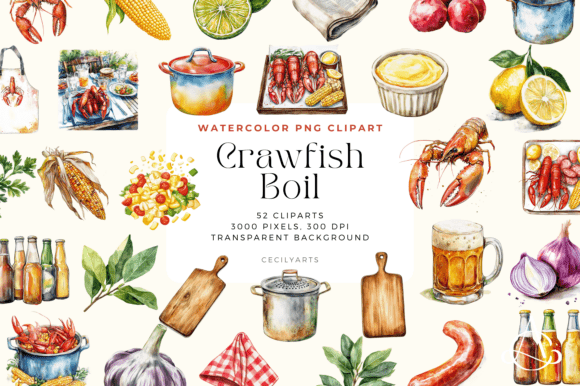 Crawfish Boil Watercolor Clipart Set: Bringing Southern Flavor to Your Creative Projects