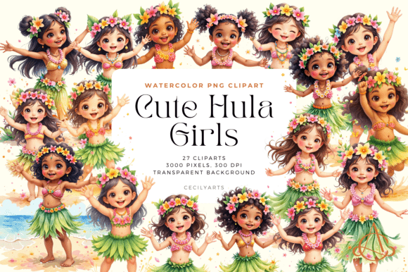 Cute Hula Girl Cliparts for Creative Projects