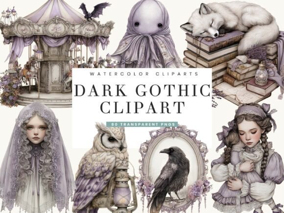 Dark Gothic Watercolor Clipart Bundle