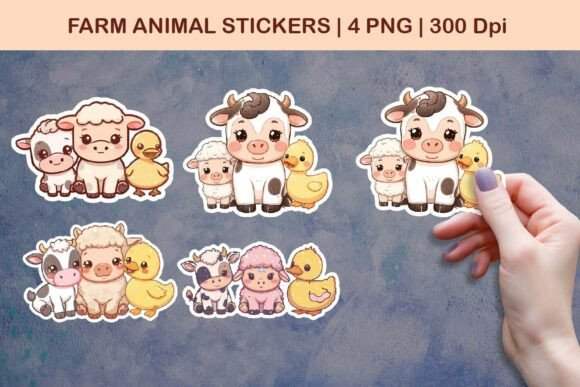 Farm Animal Stickers: Cute Cow & Sheep