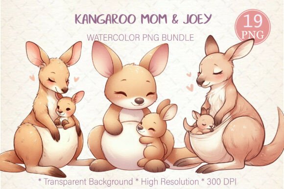 Kangaroo Mom & Joey Clipart: High-Res Digital Art
