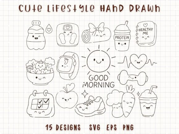 Lifestyle Healthy SVG Fitness Doodle Guide