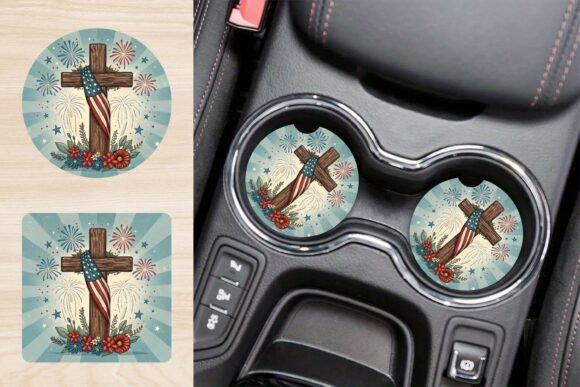 Patriotic Cross Car Coaster PNG: Elevating Vehicle Interiors with Faith and Style