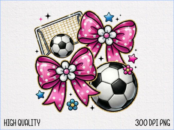 Pink Glitter Bow Soccer Ball Clipart