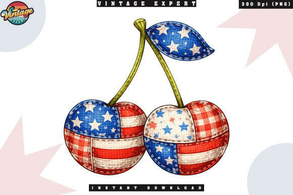 Strategic Branding with Independence Day Patchwork Cherries PNG: Elevating Patriotic Design