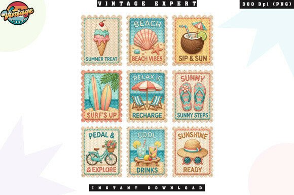 Strategic Design Assets: Leveraging the Summer Postage Stamp Collection PNG for Brand Growth