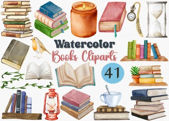 Strategic Visuals: Leveraging Watercolor Books Clipart and Book Stack PNG Assets for Brand Depth