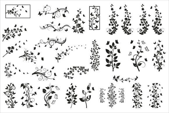 Vertical Floral Vine Silhouette