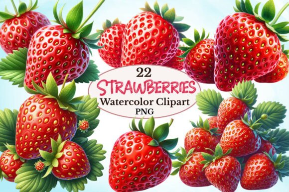 Watercolor Strawberries Clipart: Elevating Digital Design with High-Resolution Artistry